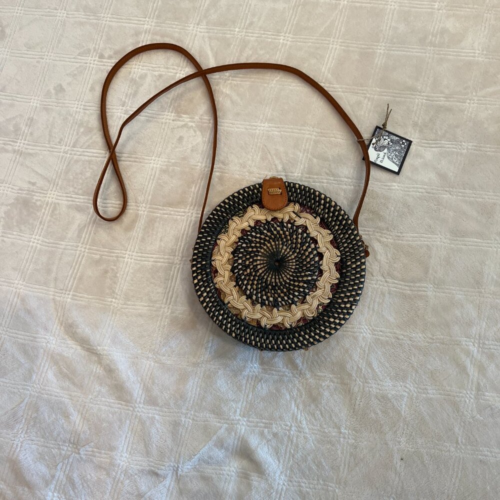 Woven Crossbody Bag with Fabric Inlay NWT